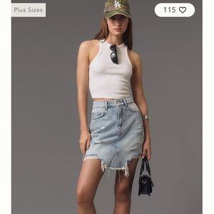 Pilcro Frayed Denim Mini Skirt - Size 6